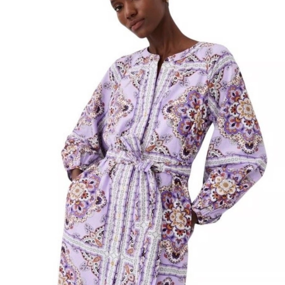 ANN TAYLOR belted Bohemian Purple Paisley Dress Sz 14